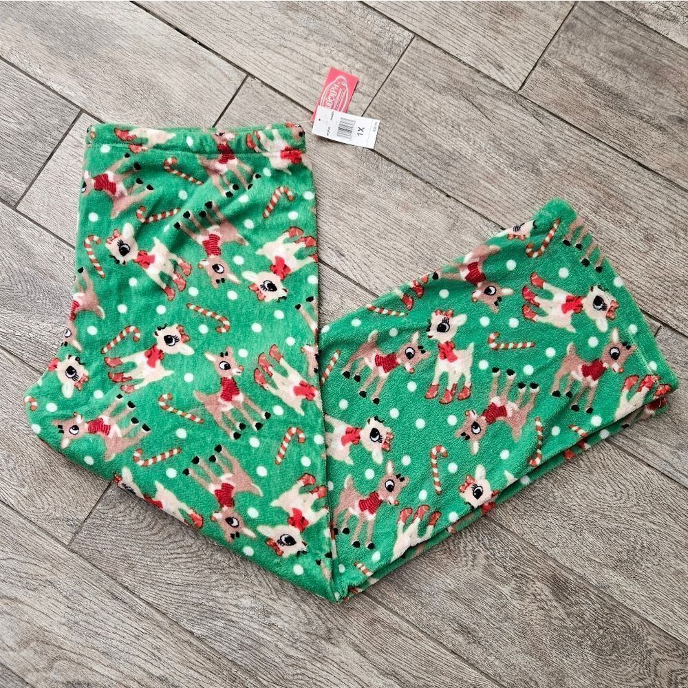 Rudolph The Red-Nosed Reindeer Green Plush PJ Pants Size 1X
